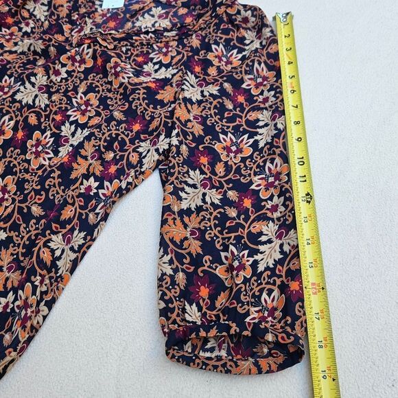 Banana Republic Navy Blue and Orange Floral Blouse - Picture 4 of 11